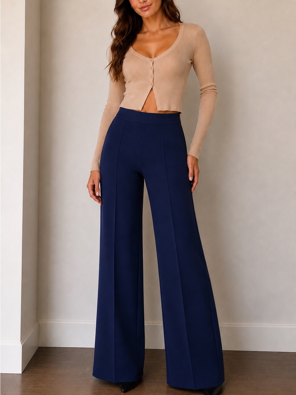 CANVAS NAVY BLUE WIDE LEG TROUSERS | OFFICEWEAR | BUSINESS CASUAL | SIZE M NWOT